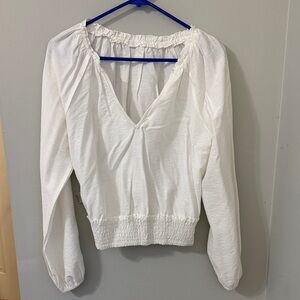Sadie & Sage White V-Neck Long Sleeve Smocked Waist Blouse